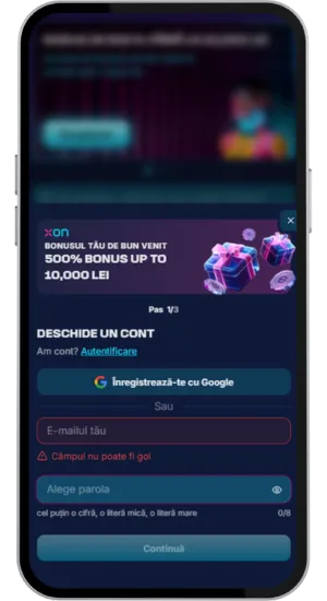 Formular de înregistrare pentru un cont de cazinou