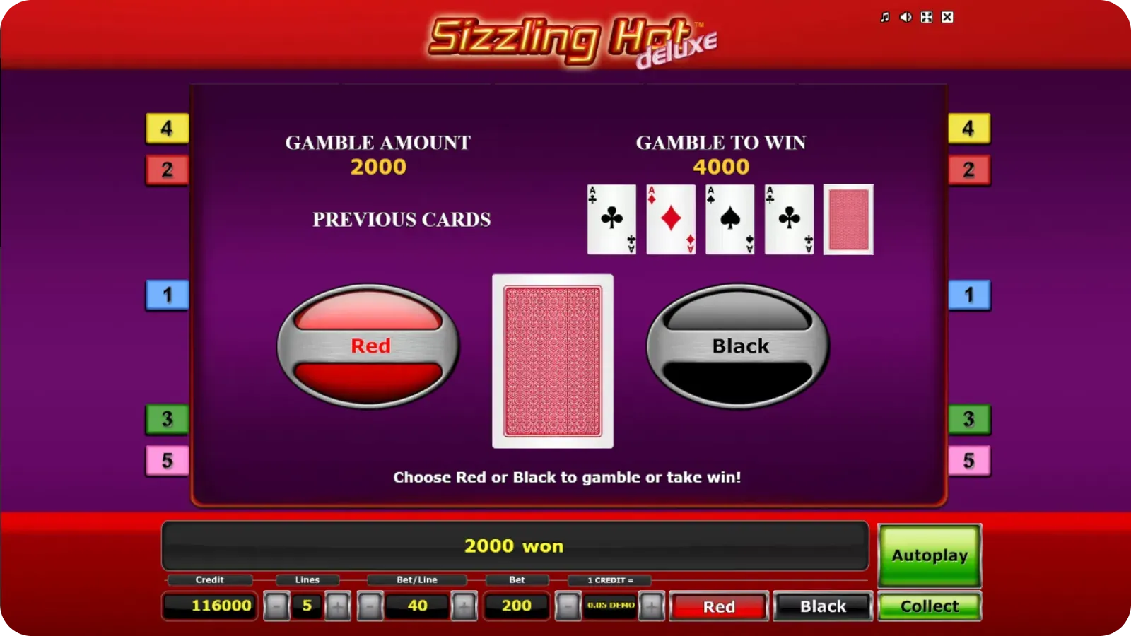Fonction Jeu Risque avec choix de carte dans Sizzling Hot