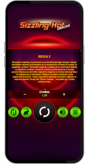 Okno zasad i reguł automatu Sizzling Hot Deluxe