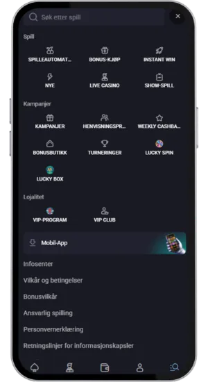 Recherche de jeu dans le lobby du casino