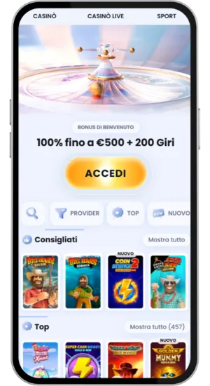 Homepage di un casinò online con licenza in Italia