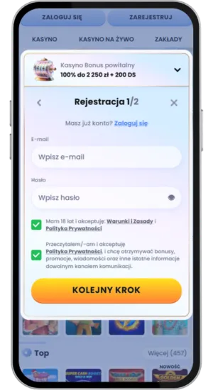 Formularz rejestracji konta w kasynie